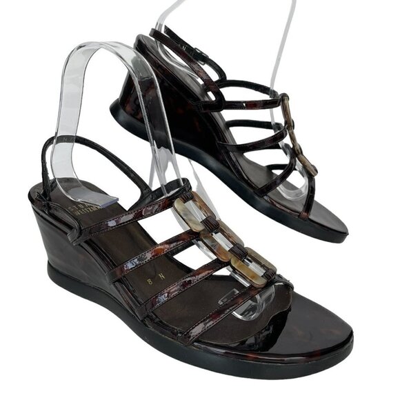 Stuart Weitzman Black and Brown Strappy Wedge Sandals - Picture 1 of 10
